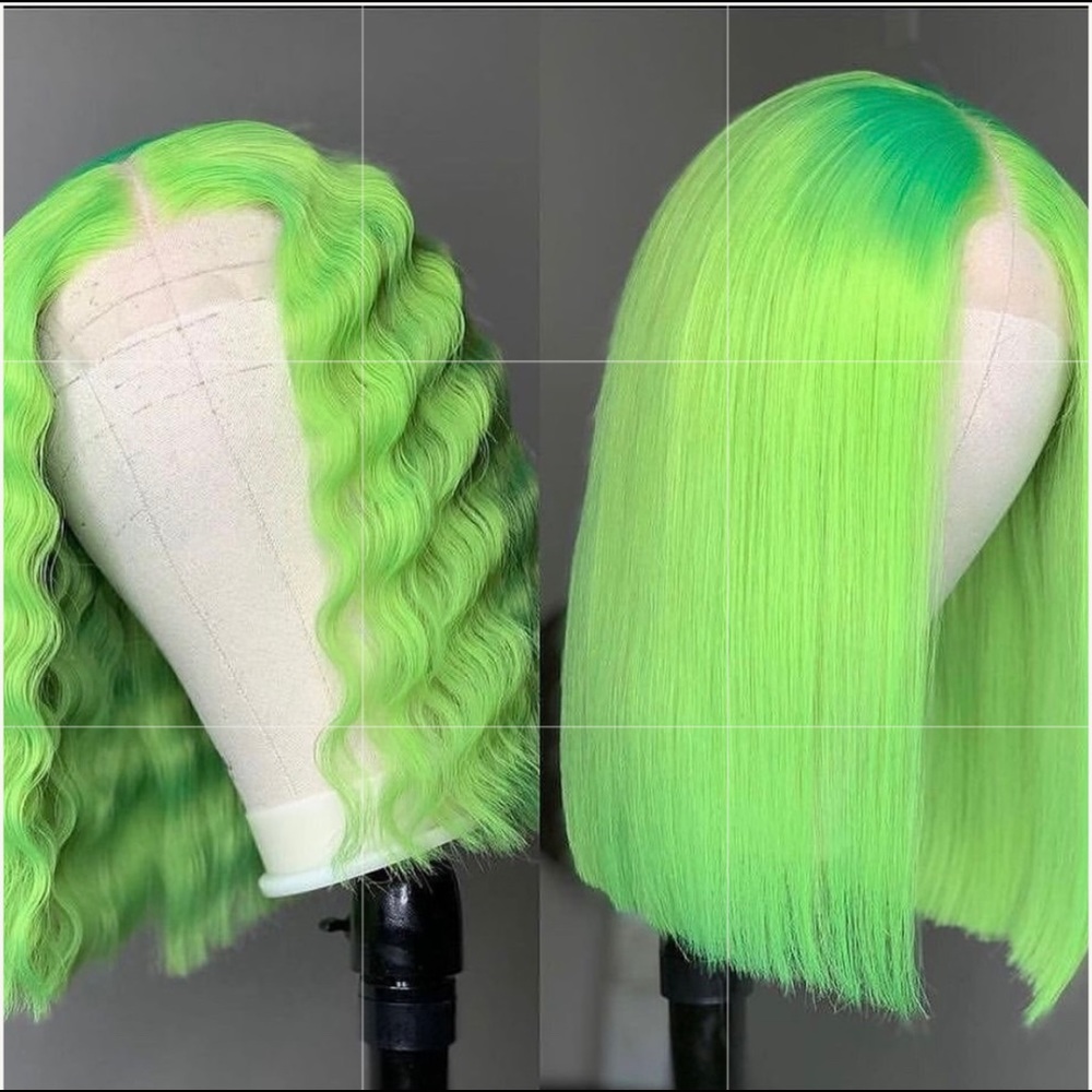 Custom made lime green lace front wig, bob lace frontal.